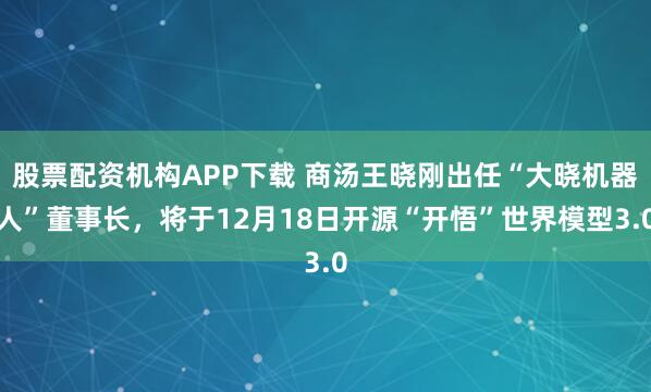 股票配资机构APP下载 商汤王晓刚出任“大晓机器人”董事长，将于12月18日开源“开悟”世界模型3.0